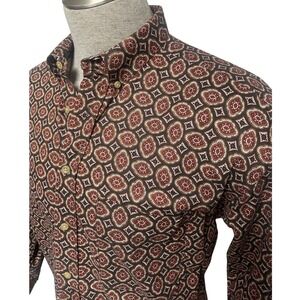 Natural Issue Maroon Brown Geometric Button Down Shirt Men's Large